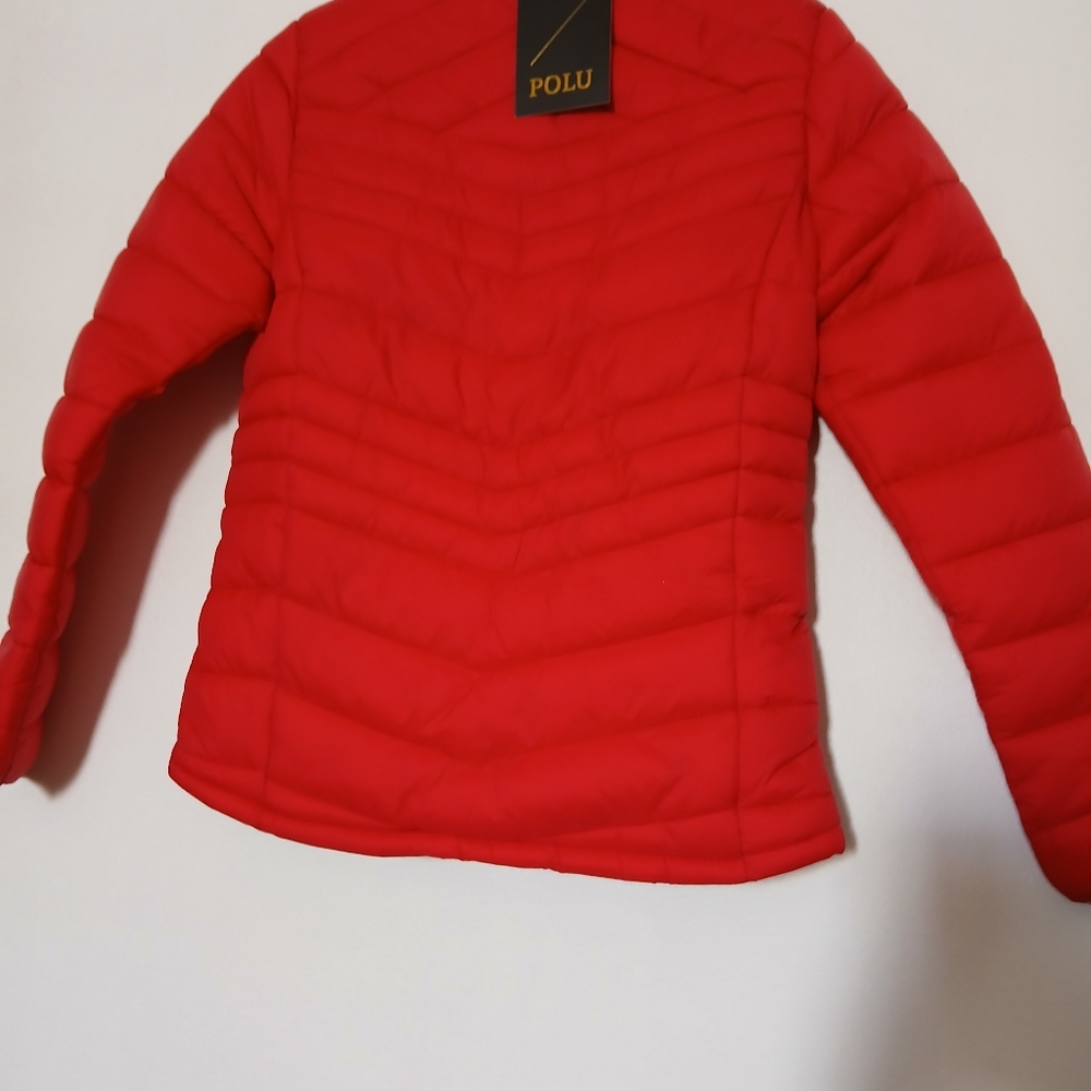 POLU Women's Bold Red Puffer Coat Size L  2 Pocket NEW - Picture 4 of 12